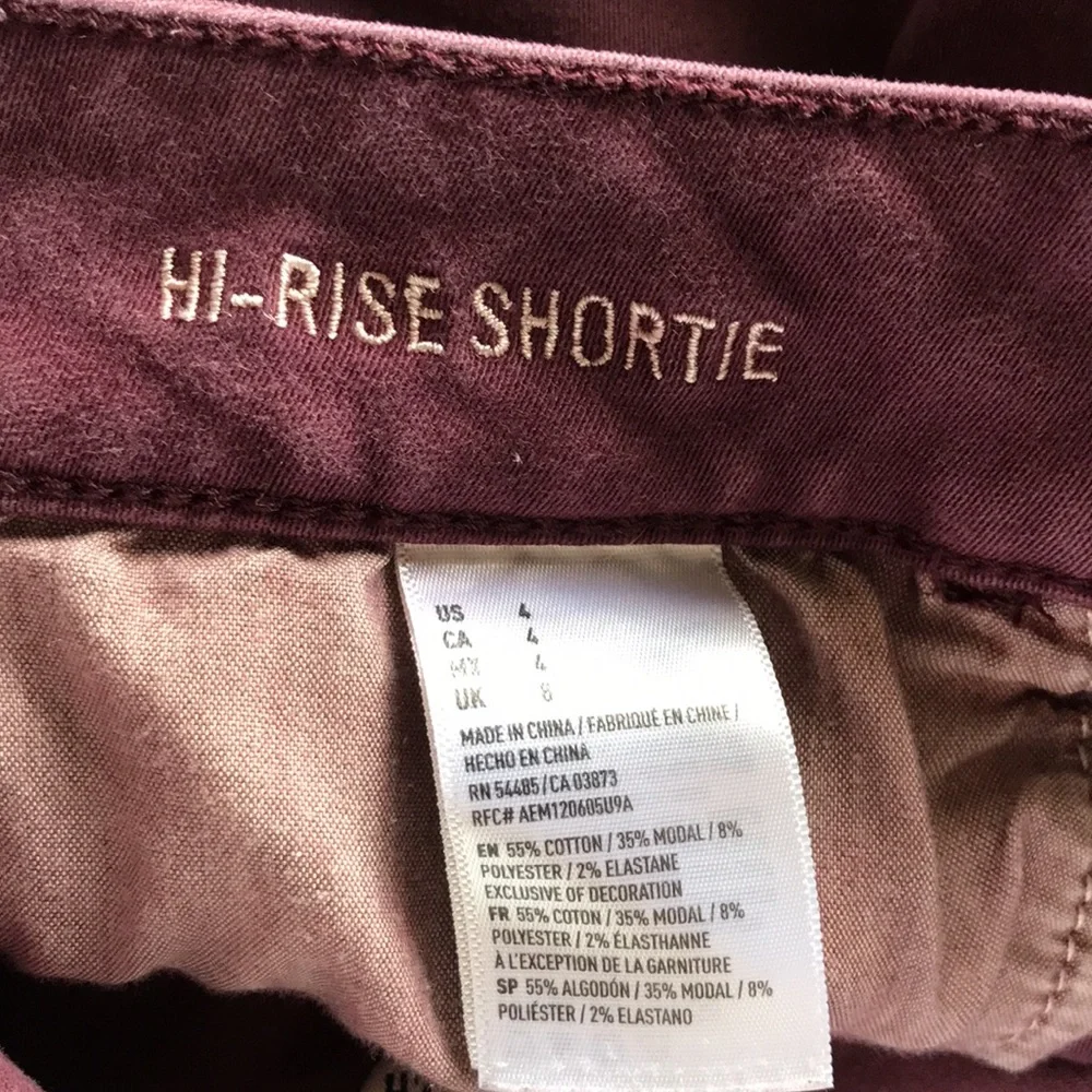 AMERICAN EAGLE Women Super Stretch Hi Rise Shortie Plum Denim Shorts | 4